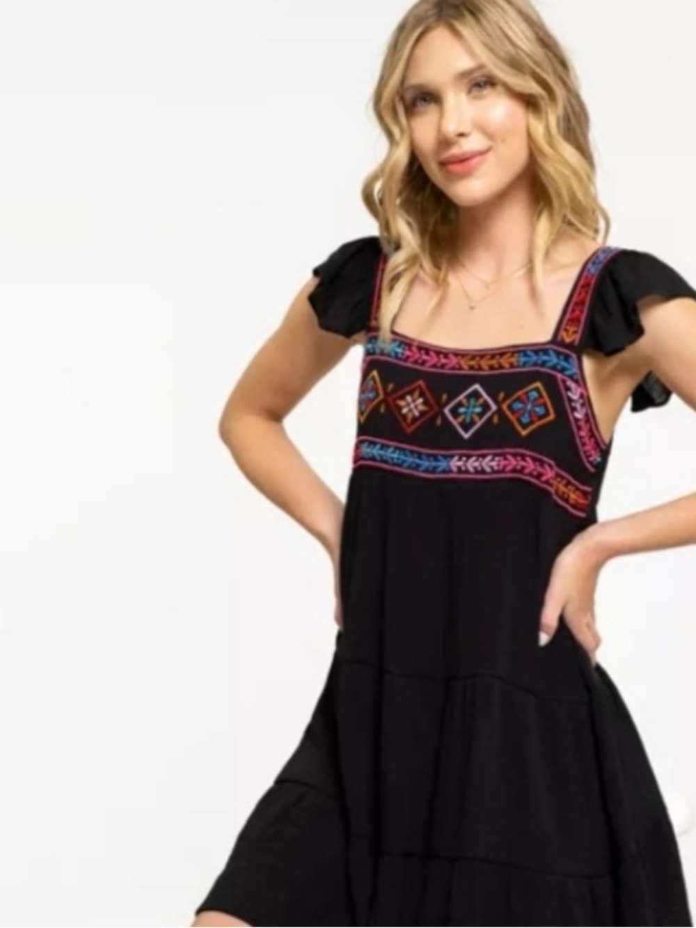 August Sky embroidered mini dress size medium